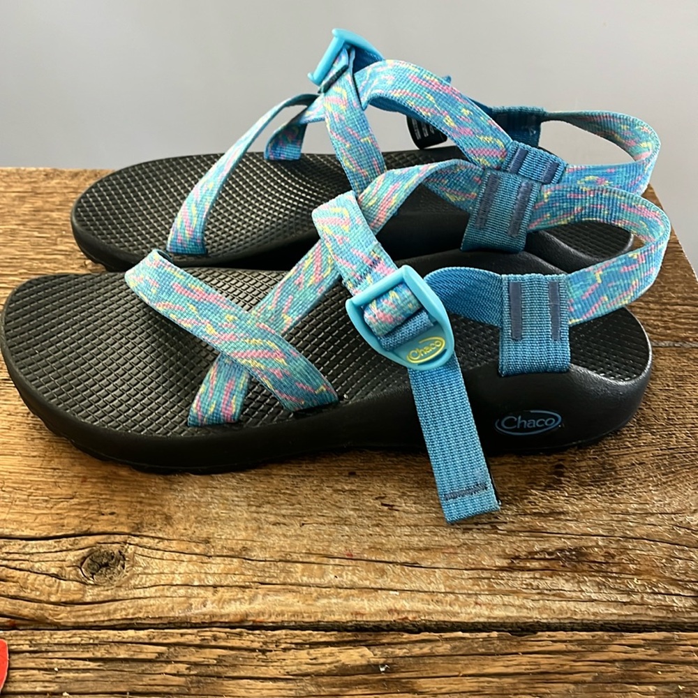 Chaco Sandals- blue pink yellow. NWOT